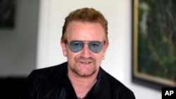 FILE - Irish rock star Bono speaks during an interview with The Associated Press.