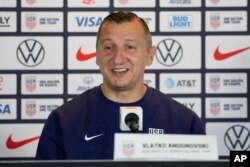 Head Coach Vlatko Andonovski speaks to reporters during the 2023 Women's World Cup media day for the United States Women's National Team in Carson, Tuesday, June 27, 2023.