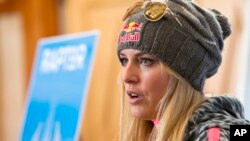 Lindsey Vonn durante una conferencia de prensa en relación a su futuro en las Olimpiadas de Sochi.