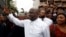 Felix Tshisekedi, leader of the Congolese main opposition party, the Union for Democracy and Social Progress who was announced as the winner of the presidential elections, gestures to his supporters in Kinshasa, Democratic Republic of Congo, Jan. 10, 2019.