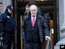 FILE - Attorney Alan Dershowitz leaves Manhattan Federal Court in New York, March 6, 2019. Dershowitz is among the lawyers representing President Donald Trump in his impeachment trial.