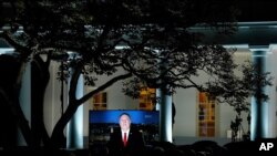 Video Menteri Luar Negeri Mike Pompeo ketika berbicara pada Konvensi Nasional Partai Republik di Rose Garden Gedung Putih, Selasa, 25 Agustus 2020, di Washington. (Foto: AP/Evan Vucci)