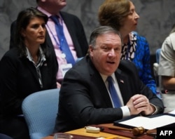 U.S. Secretary of State Mike Pompeo chairs a meeting on the Democratic People’s Republic of Korea with members of the U.N. Security Council at the United Nations, in New York City, Sept. 27, 2018.