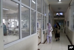 FILE - An Afghan doctor visits an infant ward at a hospital in Kabul, Afghanistan, May 7, 2015.