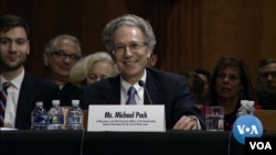 USAGM အကြီးအကဲအဖြစ် ခန့်ထားရေးဆိုင်ရာ အထက်လွှတ်တော်ကြားနာပွဲတွင် တွေ့ရသည့် Michael Pack