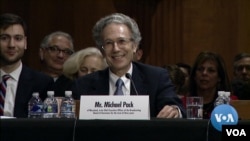 FILE - Michael Pack at his confirmation hearing to lead USAGM, Sept. 19, 2019. 