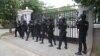 The Phnom Penh Gendarmerie forces on guard outside a gated community in Sen Sok district's Borey Angkor Phnom Penh, Cambodia, March 1, 2021. (Photo courtesy of Phnom Penh Gendarmerie)