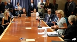 Education Secretary Betsy DeVos meets with reporters last week in Washington.