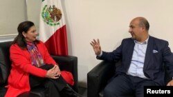 La embajadora mexicana en Bolivia, María Teresa Mercado conversa tras su llegada al Aeropuerto Internacional de la Ciudad de México, el 31 de diciembre de 2019. (Foto de la Secretaria de Relaciones Exteriores de México / vía REUTERS).
