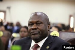 FILE - South Sudan's First Vice President Riek Machar is seen at the State House in Juba, South Sudan, Feb. 22, 2020.