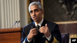 FILE - Surgeon General Dr. Vivek Murthy speaks during an event on the White House complex in Washington, April 23, 2024.