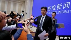 2019年7月29日中国港澳办新闻发言人杨光在北京举行的记者会上。