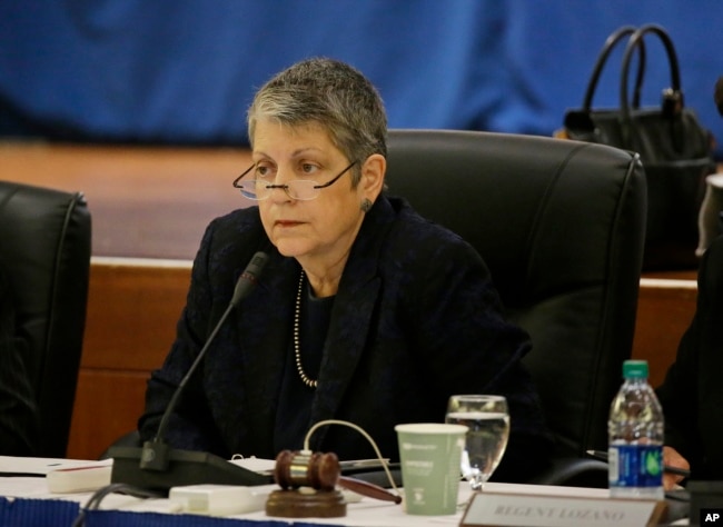 University of California President Janet Napolitano listens during a meeting of the Board of Regents, May 18, 2017, in San Francisco.