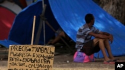 Acampamento de imigrantes venezuelanos em Roraima, Brasil. Foto tirada a 11 de Março, 2018