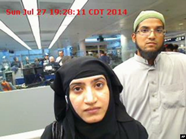 Tashfeen Malik, left, and Syed Farook shot and killed 14 people at a holiday party in San Bernardino.