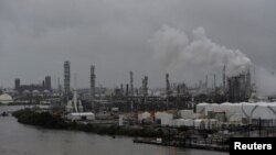 The Valero Houston Refinery is threatened by the swelling waters of the Buffalo Bayou after Hurricane Harvey inundated the Texas Gulf coast with rain, in Houston, Aug. 27, 2017. 