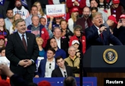 U.S. President Donald Trump speaks in support of Republican congressional candidate Rick Saccone during a Make America Great Again rally in Moon Township, Pennsylvania, March 10, 2018.