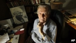 Professor Gene Sharp in his Boston office (2009 file photo)