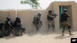 Des soldats de forces spéciales nigérianes lors d'un exercice de secours à Mao, au Tchad, le 7 mars 2015.