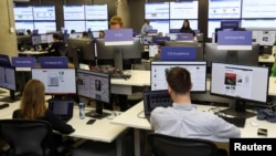 FILE - A general view of Facebook's elections operation center in Dublin, Ireland, May 2, 2019.
