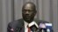 FILE - South Sudan Information Minister Michael Makuei is seen at a press conference in Addis Ababa, Ethiopia, Jan. 5, 2014.