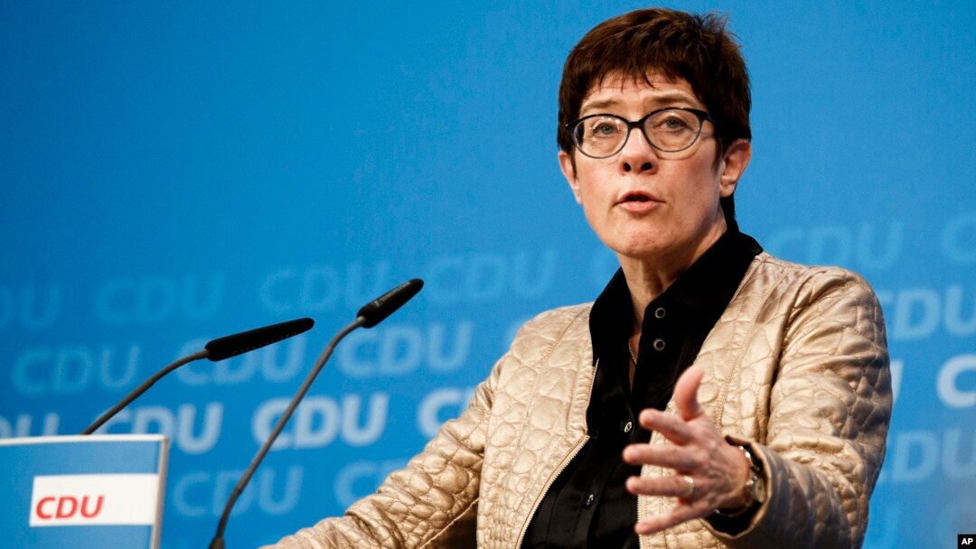 FILE - Germany's Christian Democratic party's, CDU, general secretary Annegret Kramp-Karrenbauer gives a statement in Berlin, Oct. 28, 2018.