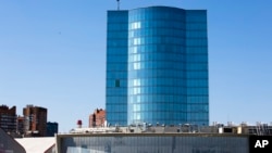 FILE - A view of the building of the Russian military intelligence service, located at 22 Kirova Street, Khimki, outside Moscow, Russia.