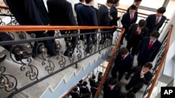 FILE - In this Oct. 5, 2011 photo, shows students at Pyongyang University of Science and Technology. According to the chancellor of the school, North Korea has detained a U.S. citizen who taught at the school, Tony Kim, who also goes by his Korean name Ki