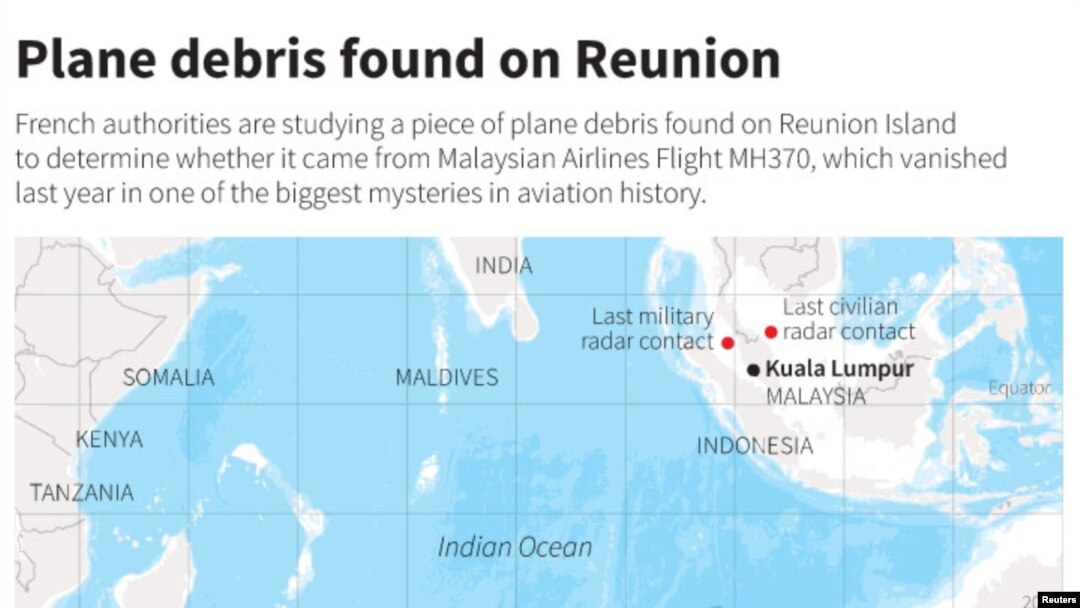 Mapa Indijskog okeana pokazuje lokaciju ostrva Reunion i područje gde se vodila potraga za nestalim avionom Malezija Erlajnz MH 370. 