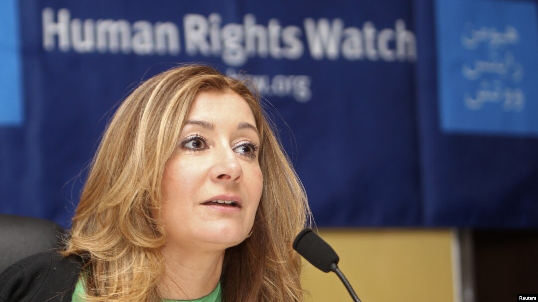Human Rights Watch (HRW) Middle East director Sarah Leah Whitson, talks during a news conference in Doha June 12, 2012. REUTERS/Stringer (QATAR - Tags: SOCIETY POLITICS)