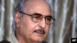 Libyan Gen. Khalifa Haftar addresses a press conference in Benghazi, Libya, May 17, 2014. 