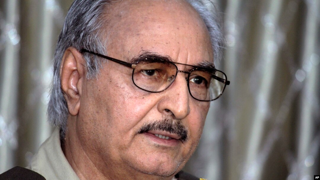 Libyan Gen. Khalifa Haftar addresses a press conference in Benghazi, Libya, May 17, 2014. 