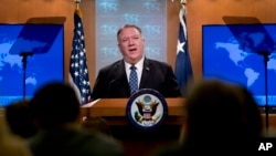 Secretary of State Mike Pompeo speaks at a news conference at the State Department, Feb. 25, 2020, in Washington.