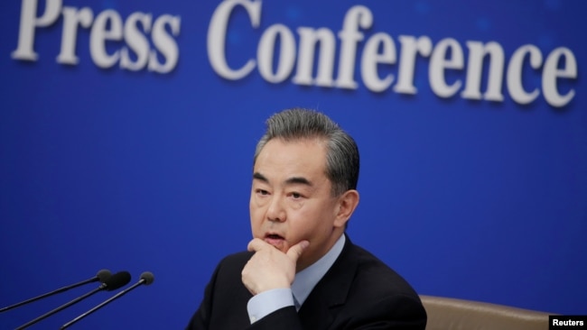 王毅2019年3月8日在北京出席记者会(路透社)