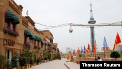 FILE PHOTO: A security camera is seen in a renovated section of the Old City in Kashgar, Xinjiang