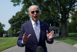 U.S. President Joe Biden speaks to reporters as he departs the White House in Washington, July 7, 2021.