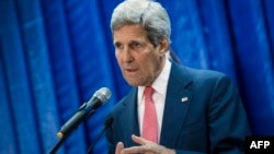 U.S. Secretary of State John Kerry speaks during a press conference at the U.S. Embassy in Baghdad, Iraq, Sept. 10, 2014.