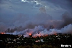   Flames devour the forest around the city of Rafina, near Athens, Greece, the July 23, 2018. 