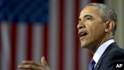 U.S President Barack Obama speaks at the Hannover Messe, the world's largest industrial technology trade fair, in Hannover, northern Germany, April 25, 2016. (AP Photo/Carolyn Kaster)