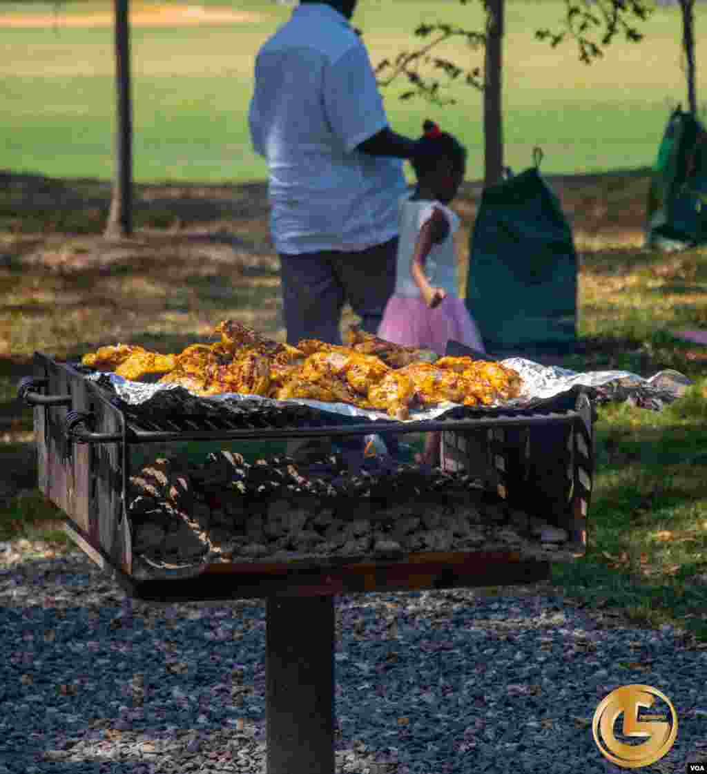 Ma&#39;aikatan Muryar Amurka da iyalansu a filin Quincy Park dake jihar Virginia.