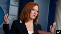 White House press secretary Jen Psaki speaks during a press briefing at the White House, Wednesday, April 21, 2021, in Washington. (AP Photo/Evan Vucci)