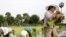 Local Cambodian farmers plant rice at a farm during the rainy season in Phlang village, May 16, 2012.