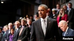 奥巴马总统1月28日参加军方为国防部长哈格尔举行的离退送别会。