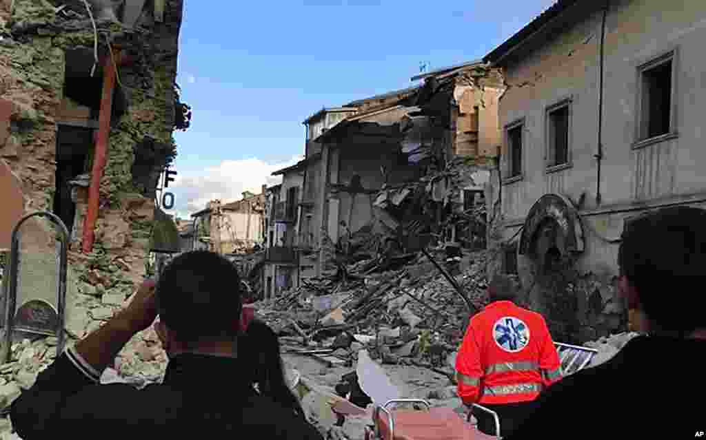 This still image taken from video shows the destruction in Amatrice, central Italy, where the earthquake struck, Aug. 24, 2016.