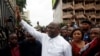 FILE - Felix Tshisekedi, leader of the Congolese main opposition party, the Union for Democracy and Social Progress (UDPS) who was announced as the winner of the presidential elections gestures to his supporters in Kinshasa, Democratic Republic of Congo, Jan. 10