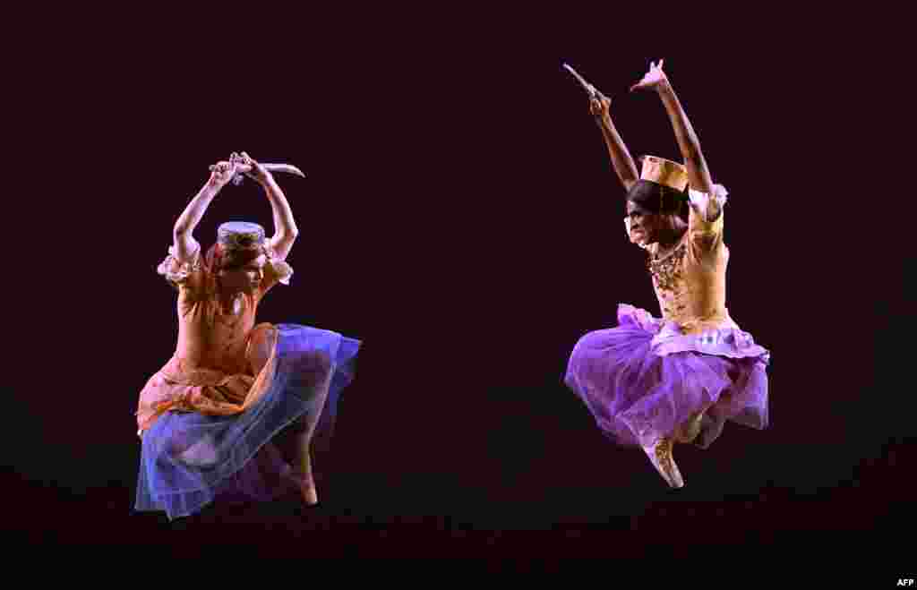 Dancers from Les Ballets Trockadero de Monte Carlo perform a scene from &quot;Trovatiara&quot; during a practice before opening night at the Joyce Theater in New York.