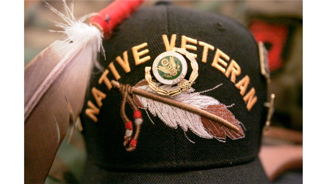 The decorated hat of an American Indian veteran appears at the Edith Nourse Rogers Memorial Veterans Hospital, in Bedford, Mass., Tuesday, Nov. 13, 2007.