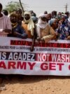 FILE - Nigeriens demonstrate to protest against the U.S. military presence, in Agadez, Niger, April 21, 2024.