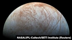 A view of Jupiter's moon Europa created from images taken by NASA's Galileo spacecraft in the late 1990's, according to NASA, obtained by Reuters May 14, 2018. 