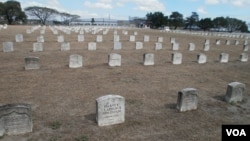 At Clark Veterans Cemetery, the bright white tombstones in the foreground have just been cleaned under a new project that is being funded through donations.